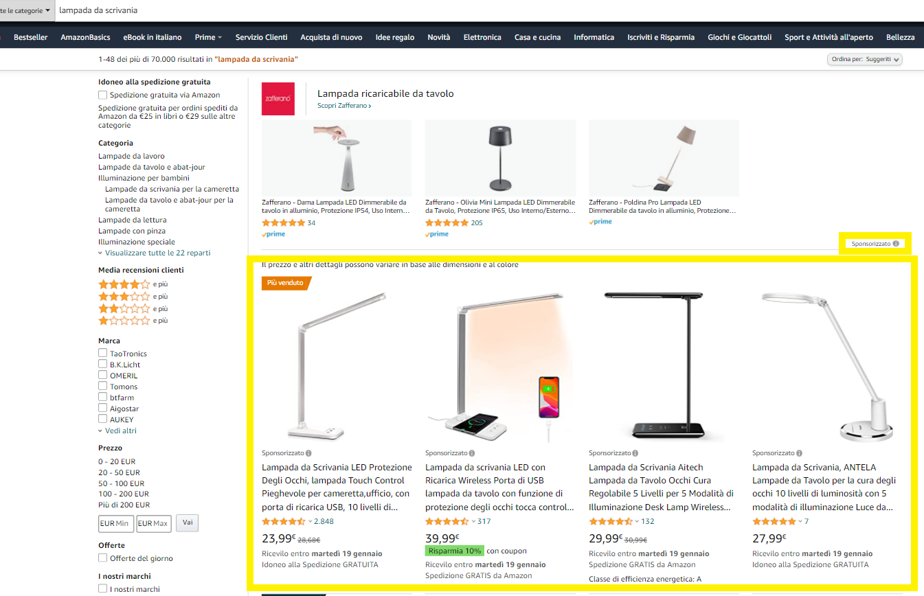 sponsored products amazon esempio